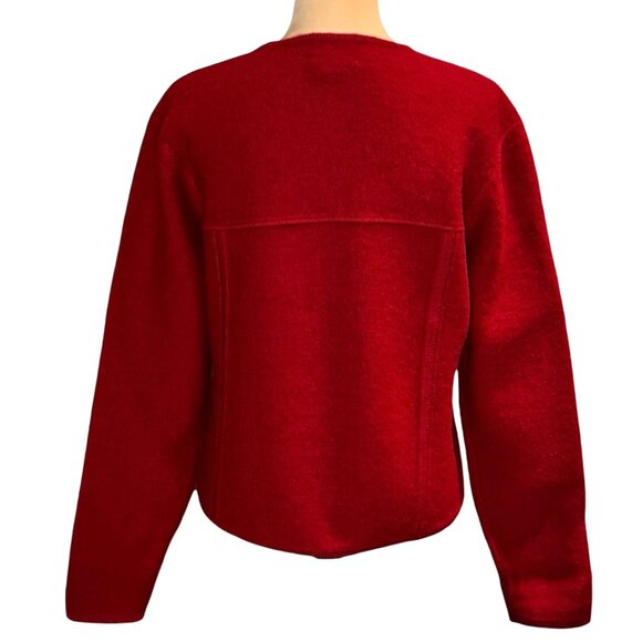 Vintage 80s Pendleton Virgin Wool Cardigan Sz M Burgundy Red Cottage Whimsical - Picture 3 of 14